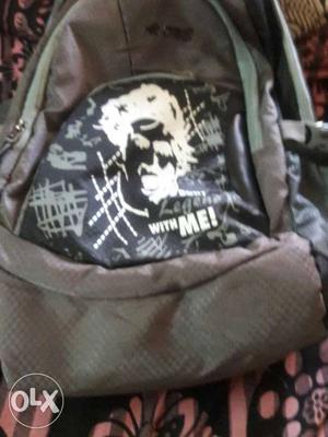 Black And Gray With Me Printed Nylon Backpack