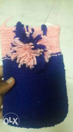 Blue and pink Knitted Mobile Cover