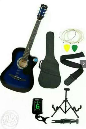 Blue-burst Cutaway Acoustic Guitar With Stand, Guitar