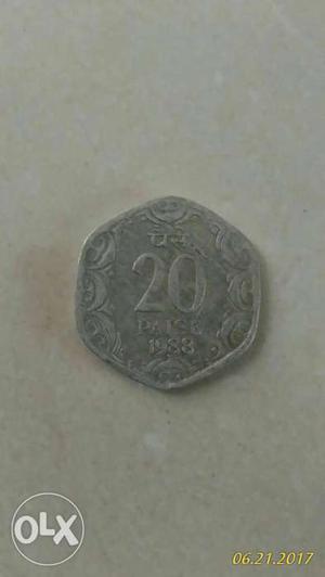 Hexagonal  Silver 20 Paise Coin