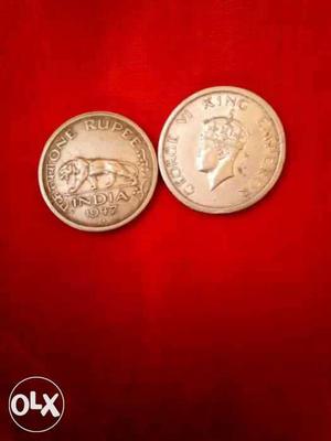 One rupee coin george vi king emperor.
