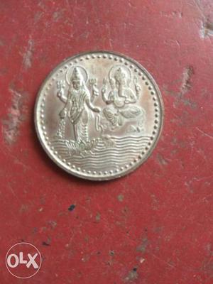 Round Silver Hindu Diety Embosses Coin
