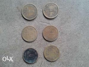 Six 1 Indian Paise Coins