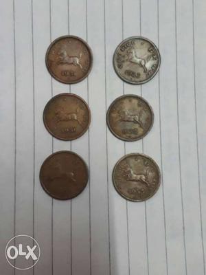 Six Round Copper Coins
