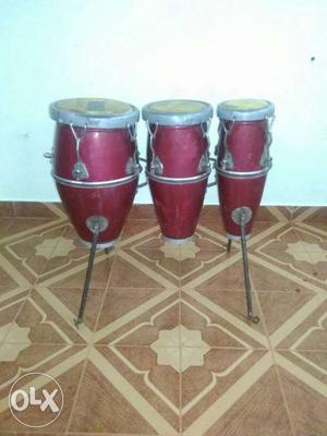 Three Red And Gray Conga Drum