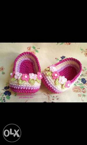 Toddler's Pink-and-yellow Knit Shoes