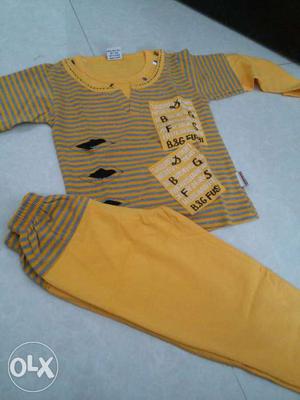 Yellow And Gray Striped Long Sleeve T-shirt And Pants