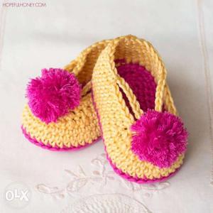 Yellow And Purple Knitted Shoes