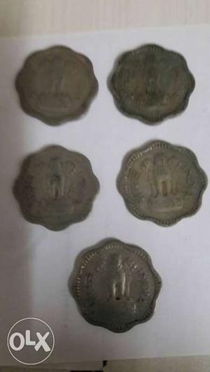 Antique Indian 10 paise silver coins