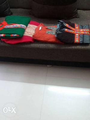 Four cotton kurties rs only with embroidered