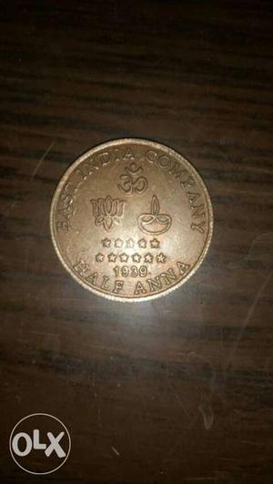 Half anna east india. . Brazz old coin. Any
