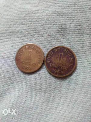One paisa coins of years  and 