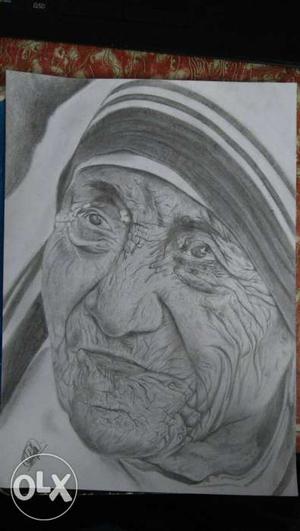 Realestic pencil drawing of Mother Teresa