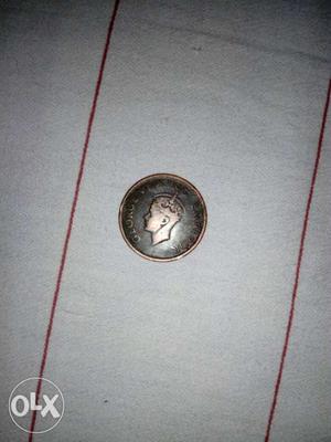 Round Bronze Coin  one quarter Anna Indian coin.