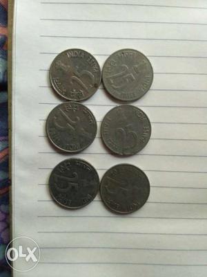 Six 25 Silver Coins