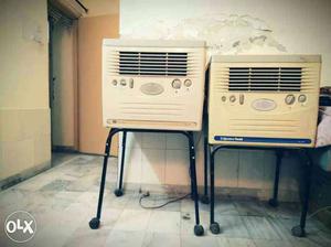 Two White Portable Air Coolers