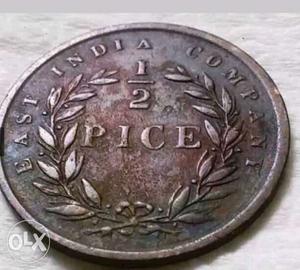 1/2 Pice Coin old indian  historical coin
