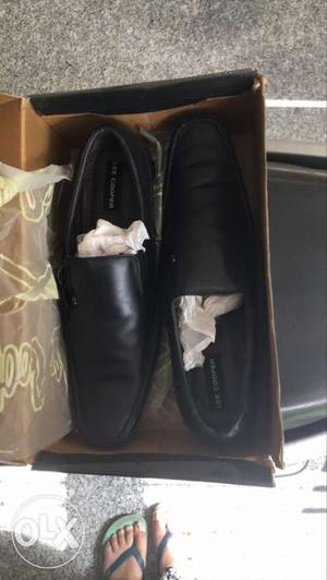 Black Leather Slip On Dress Shoes In Box