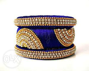 Blue And Gold Thread Bangles