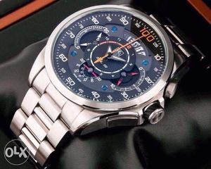 Blue Chronograph With Single Link Bracelet