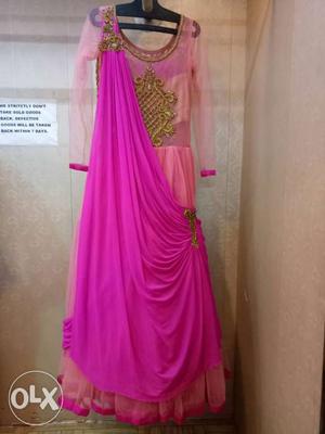 Brown And Pink Floral Traditional Dress