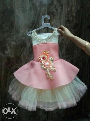 Children's White And Pink Sleeveless Dress