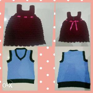 Crocheted V-Neck vest for boys. And beautiful dress for baby