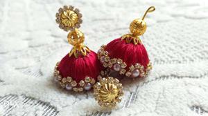 Diamond Embellished Red-and-gold Jhumka Earrings
