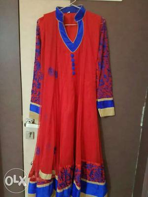 Full anarkali dress in red and blue combination