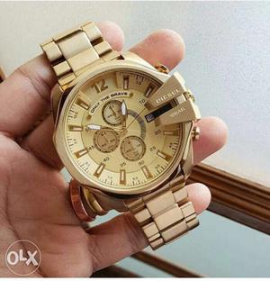 Gold Link Bracelet Round Chronograph Watch