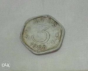 It is a bold 48 years old 3 paise Indian coin