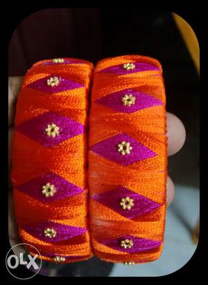 New orange and pink handmade silk thread bangles