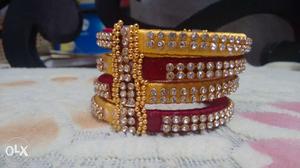 New yellow and red crystal silk thread bangles