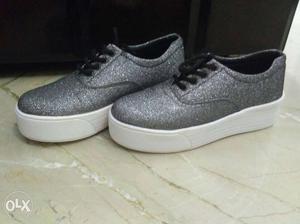 Pair Of Gray Glittered Low Top Sneakers