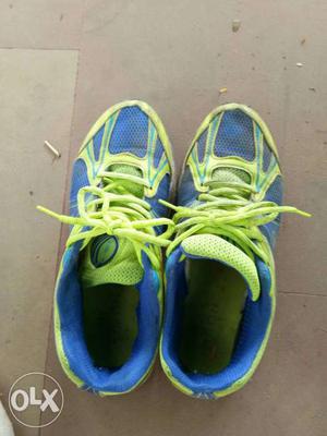 Pair Of Green And Teal Running Shoes