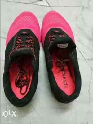 Pair Of Pink-and-black Low Top Sneakers