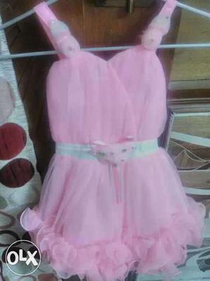 Pink Spaghetti Strap Mini Dress for little baby girl 