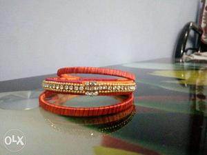 Red And Gold Beaded Silk Thread Bangles]