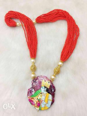 Red Multi Strap Wit H Pendant Necklace
