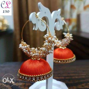 Red-and-white Pearl Jhumkka Earrings