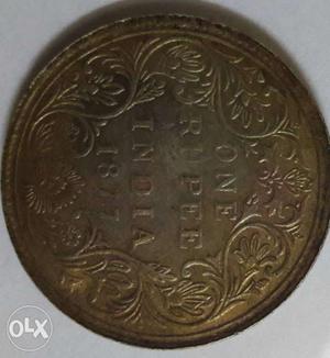 Round Bronze One Rupee India  Coin