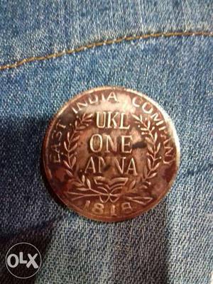Round  Brown UL ONE ANNA Coin