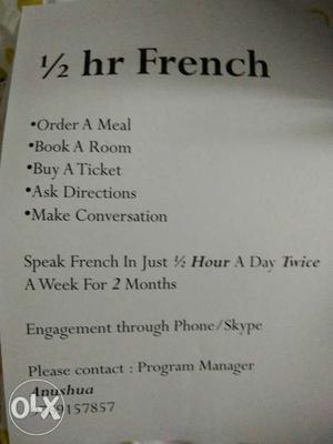Speak French in 1/2 hours via phone/skype