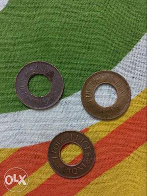 Three Bronze Pice Coins
