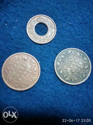 Three Round Silver Indian Coins