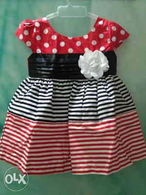 Toddler's Red, Black&White Cap Sleeve Dress. Size available
