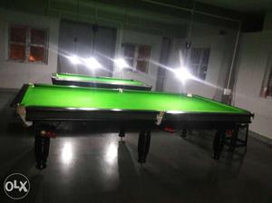 Two Green-and-brown Wooden Billiard Tables