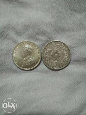 Two One Rupee Indian Coins