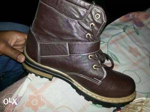 Unpaired Brown Leather Working Boot