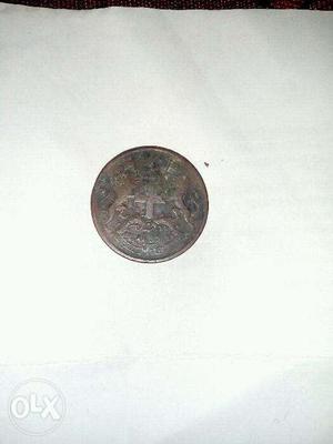 Very old copper british coin one quarter anna 